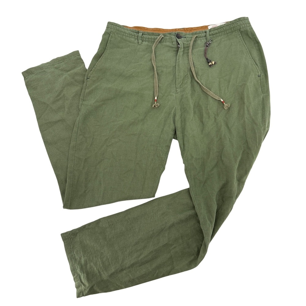 Springfield Linen Collection Slim Fit Olive Green Drawstring Trousers Mens XL